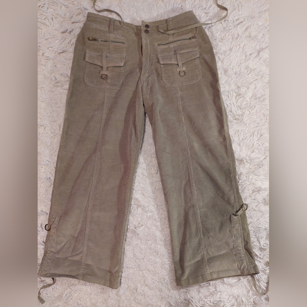 💥4 for $20: Cropped Olive Green Corduroy Cargo Pants